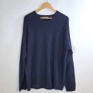 Vintage STRUCTURE Men's Blue Knit Sweater Size L Ottoman Rib V Neck 90s Dark